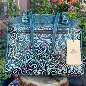 Patricia Nash Hand Tooled Turquoise Shoulder Bag